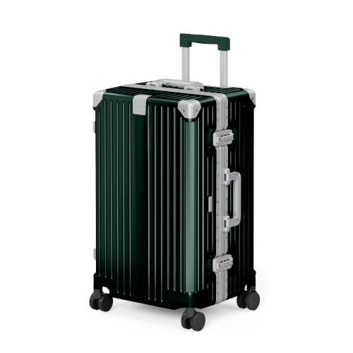 Image of ALPHA CAMP Trunk Luggage 24 Inch with Aluminum Frame Zipperless Suitcase | Medium Checked Thickened 3-Layer PC Hardshell with TSA Lock,Charging Port, Cup Holder and Spinner Wheels for Domestic Travel