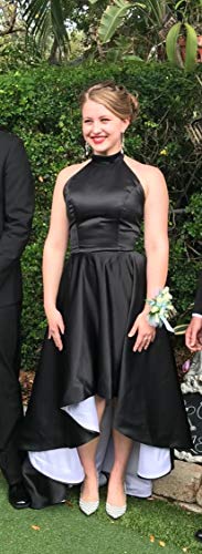 Halter Prom Dresses With Pockets Stain Sleeveless Backless High Low Bridesmaid Dress For Women #TOP2