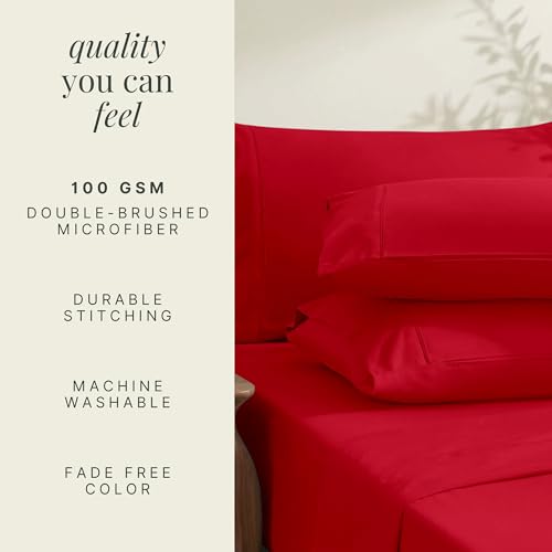Image of Hearth & Harbor Extra Deep Pocket Sheets - Fits Mattress 18-24 Inches Deep - Extra Deep Pocket Full Size Sets - 6 Piece Full Size - Full - Cherry Red