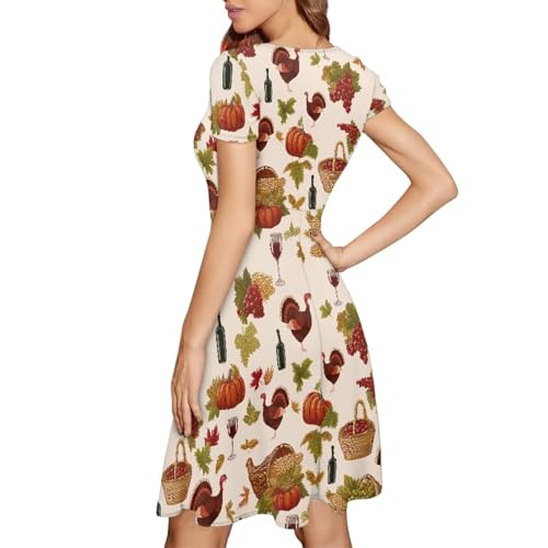 Image of HUGS IDEA Womens Puffy Swing Midi Dress Round Neck Short Sleeve Party A-Line Dresses