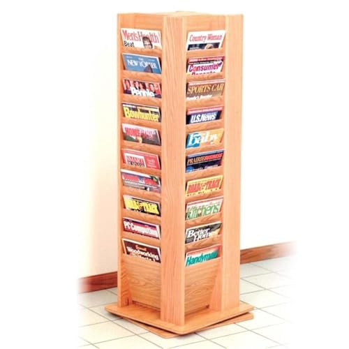 Wooden Mallet Cascade Spinning Floor Display with 40 Magazine Pockets, Light Oak