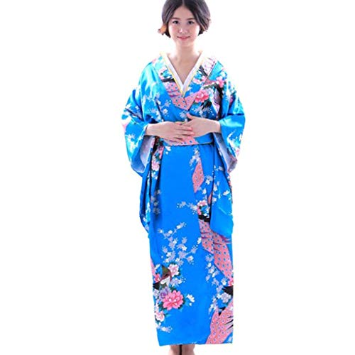 Beaums Kimono Largo Floral de satén japonés para niñas, Kimono Largo Floral, Kimono japonés Yukata Photo Cosplay Disfraz
