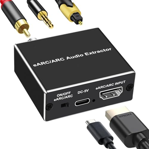 Image of HDMI eARC /ARC Audio Extractor, HDMI(ARC) to Toslink + Coaxial + 3.5mm Converter Out,HDTV Audio Converter Adapter Audio Splitter Support Dolby@5.1, DTS@5.1, Dolby AC3,DSD,PCM,LPCM