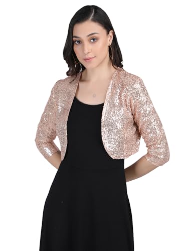 Image of Women Cropped Length Sequinned /Embroidered Front Open Shrug /Bolero with Lining