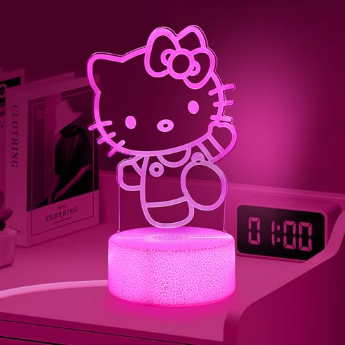 Image of sunduck Pink Kawaii Kitty 3D Night Light with Corded Control- Dreamy Girls Room Decor, Perfect Birthday /Christmas Gift for Kids, Unique Holiday Present