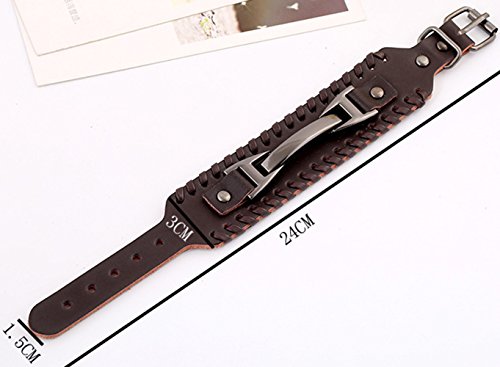 Hamoery Men Leather Bracelet Punk Braided Rope Alloy Bracelet Bangle Wristband（Brown） #TOP5