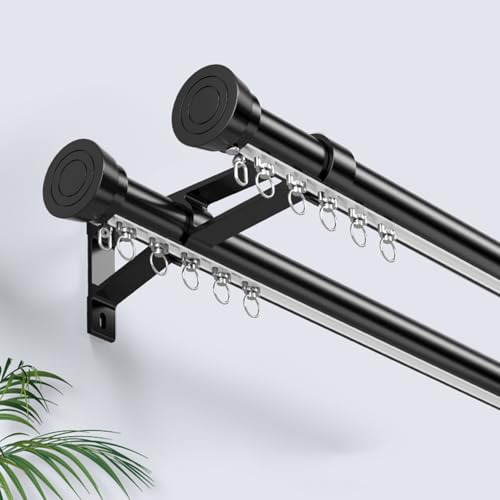 Tringle à rideaux double robuste en alliage d'aluminium pour fixation murale - 2