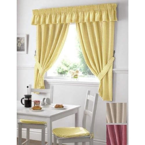 Maple Textiles Alan Symonds Curtains Gingham Kitchen Curtains Yellow 46 x 48