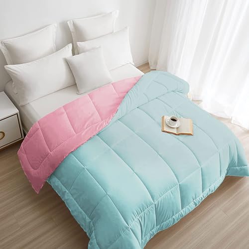 Image of HOME ELEGANCE Comfort Living Microfiber Reversible AC Comforter, 120 GSM, Soft & Cozy, Lightweight Quilt, All Season use, Machine Washable, Queen /Double - 90x100 inches - Candy Sky