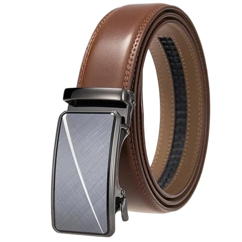 Men's Sliding Ratchet Strap, 3.5Cm Heavy-Duty Work Belt, Adjustable Dark Brown 115CM