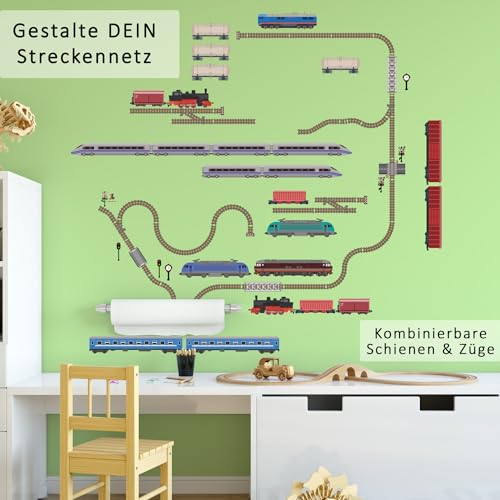 XXL Eisenbahn Zug Lokomotive Wandtattoo Set verschiedene Motive| Kinderzimmer Aufkleber bunt Wanddeko
