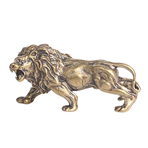 Ornement lion en laiton contre la monotonie du bureau : statuette bronze créative et wenwan