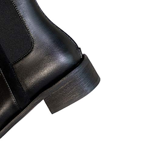 Tinacus Women's Handmade Genuine Leather Round Toe Comfortable Low Chunky Heel Back Zip Up Knee High Riding Boots (Black, Us7) #TOP3