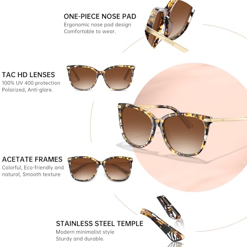 AVAWAY Classic Polarized Sunglasses Womens UV 400 - Trendy Square Designer Sun Glasses with Acetate Frame and Metal Arm4