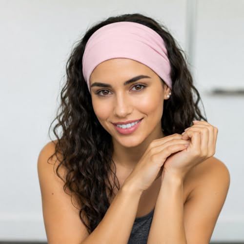 Image of XFYT Super Soft Fabric Women Hairband| Soft Absorbent Trendy Wide Premium Stretchable Sports Headbands (Blush Pink)