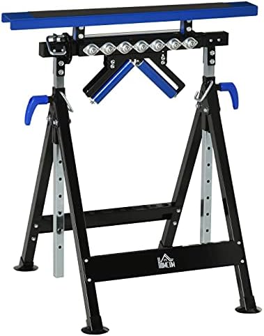 HOMCOM Multi-Function 4 in 1 Workbench Work Table, Ball Support Stand and Roller Trestle, Height Adjustable, Steel Frame
