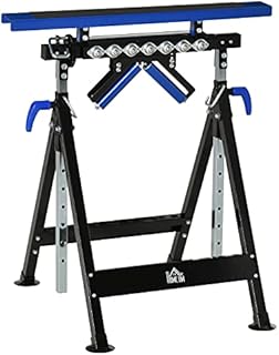 HOMCOM Multi-Function 4 in 1 Workbench Work Table, Ball Support Stand and Roller Trestle, Height Adjustable, Steel Frame