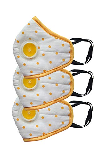 Accalia Dots Pattern Yellow and White Shade Ear String with Filter, Reusable Cotton Fabric Mask