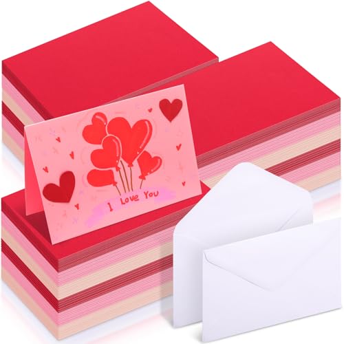 Motiskyy 96 Set Valentines Day Greeting Cards with Envelopes 4 x 6 Inch Love Heart Folded Blank Cards with Envelopes DIY Craft Kits for Classroom Exchange Valentines Mother's Day (Red Pink)
