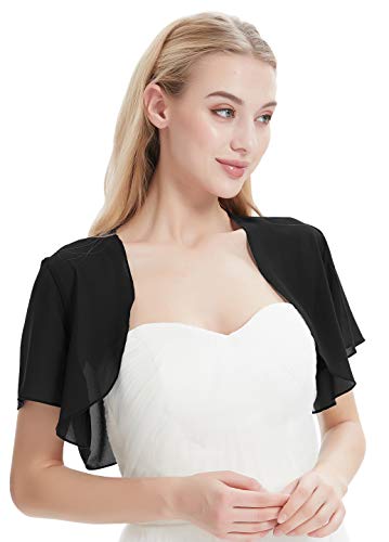 Leimandy Bolero Sheer Chiffon Shrug Wedding Bolero Shrugs for Women Short Sleeve V65 (Black, XL)