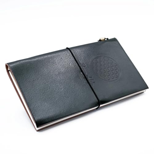 Carnet en cuir fait main Fleur de Vie vert - Journal intime artisanal unique