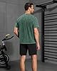 AIYINO Short Sleeve T-Shirt Mens Drop Shoulder Crew Neckline Shirt Washes Vintage Heavy Oversized Look Autumn Tshirt Clothing Lovely Cotton Shirt Casual Baggy Outfit T-Shirts for Men UK Dark Green 3XL #1