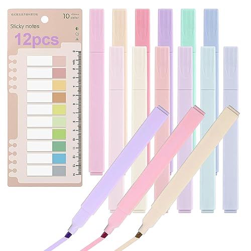 Ormromra Aesthetic Cute Highlighters, 12 Pack Pastel Highlighter With Colored Page Markers Labels, Dry Fast Highlighters Pen for Office Supplies, School, Student, Bullet Journal, Notes, Book