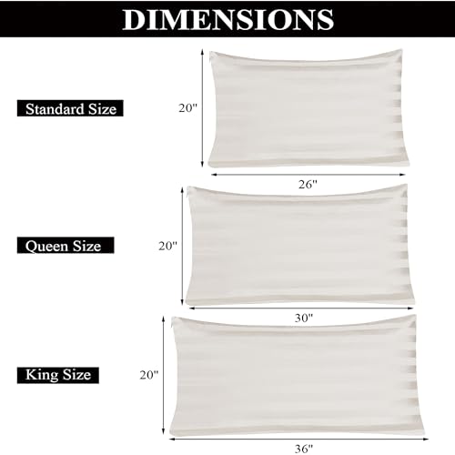 Image of 100% Egyptian Cotton Pillow Protectors Set of 4, 600 Thread Count Bed Pillow Cases with Zipper, Sateen Weave Cooling Pillow Cases Quiet and Breathable Easy Care(4PCS, Striped Light Beige)