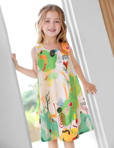 Girl's Dresses Summer Cotton Sleeveless Tank A-Line Cute Midi Casual Sundress 3-12Y2