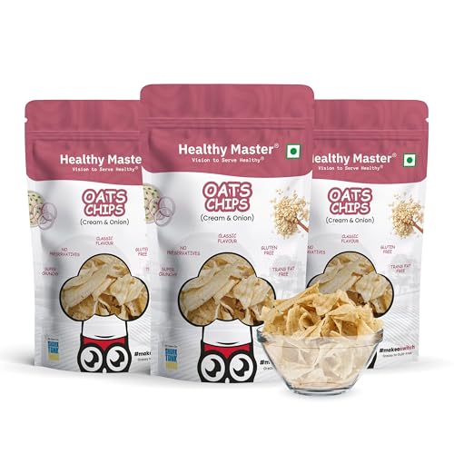 Image of Healthy Master Oats Chips Combo 100g - Pack of 3 | Light & Crispy Chips, high protein | Natural ingredients, Vegan, Gluten Free, No Palm Oil, No Artificial Preservatives, Trans Fat Free, Low Calorie