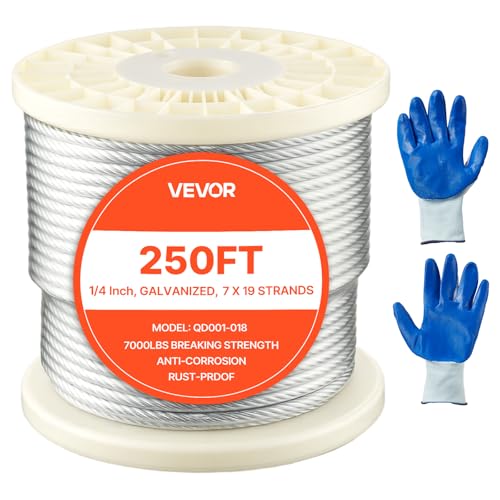 VEVOR 250FT 1/4 Galvanized Carbon Steel Cable