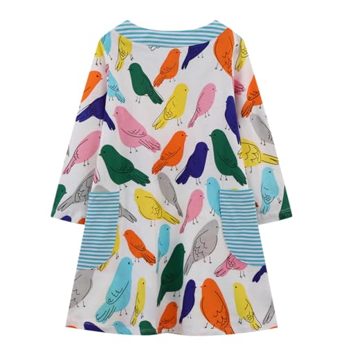Image of HILEELANG Girl Winter Casual Dress Christmas Long Sleeve Cotton Cartoon Applique Strip Shirt Party Outfit Dresses