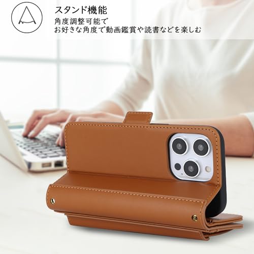 【Hamany】 iphone 14 pro max ケース 手帳型 スマホ ショルダー アイホン14プロマックスケース カード収納 大容量 スマホケース iphone 14 pro max スタンド機能 財布型 耐衝撃 耐久性 全面保護 女性 肩がけ 首掛け 斜め掛け ショルダー 携帯カバー -ライトブラウン