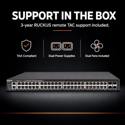 Image of Ruckus ICX8200-48PF2-E2 Managed Switch, 48x Gigabit PoE+, 4x 25GbE SFP28 Uplinks, 1480W PoE Budget, Dual Hot-Swap PSU - Stackable Enterprise Switch, 3-Yr Remote TAC Included, TAA Compliant