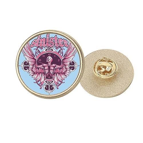 Broche ronde métal doré motif horloge au design artistique raffiné