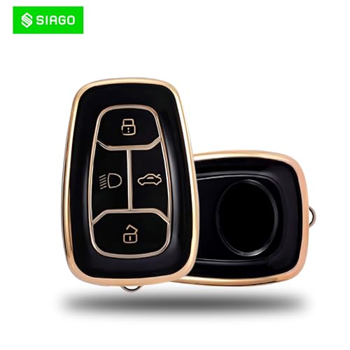 Image of SIAGO SIA349 TPU Key Cover and Metal Keychain Compatible for Tata Nexon | Harrier | Safari | Altroz | Tigor | EV | Punch | Tiago EV Electric 4 Button Smart Key (Black Pack of 1)