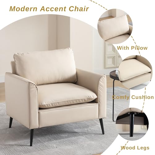 Sillón moderno beige con estructura de madera miniatura 4