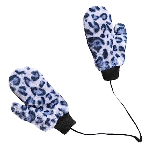 BESTYASH Leopard Pattern Warm Riding Gloves Full-Finger Windproof Thicken Neck Hanging for Women