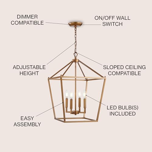 Image of JONATHAN Y Pagoda 4-Light Pendant 16 inch Cage, Antique Gold