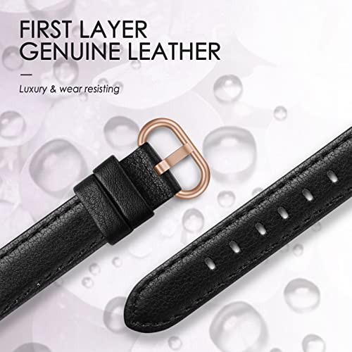 Swees Leather Band Compatible For Apple Watch 38Mm 40Mm 41Mm, Slim Thin Dressy Elegant Genuine Leather Strap Compatible For Iwatch Series 8, 7, 6, 5, 4, 3, 2, 1, Se, Sport & Edition Women, Black (Rose Gold Buckle ) #TOP1