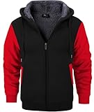 GEEK LIGHTING Men’s Fleece-Lined Zip Up Hoodie, Thick Hooded Jacket Winter Warm Athletic Sweatshirt, Black/Red L