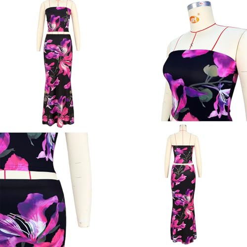 Image of Goafuliy 2 Piece Skirt Sets for Women Summer, Floral Sleeveless Tube Top Bodycon Maxi Skirts Y2k Vacation Going Out Outfits