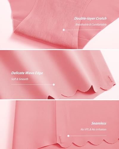Image of Sth Big High Waisted Seamless Underwear for Women No Show Panties Cheeky Scalloped Edge Bikini Breathable Briefs 6 Pack