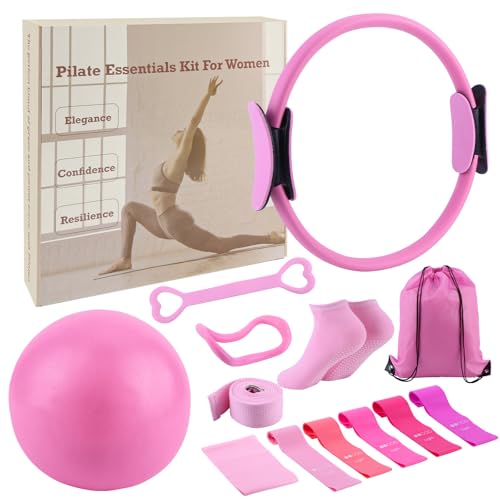 ASIEIT 13 PCS Pilates Kit for Women, Home Pilates Equipment with 5 Resistance Bands, 14'' Magic Circle, Pilates Ball and Ring, Pilates Essentials Kit for Home Workout, Strength and Flexibility