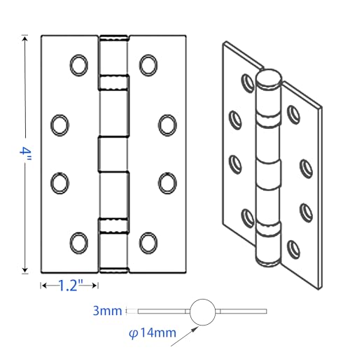2 Pcs 4 Inch Stainless Steel External Door Hinges - Heavy Duty, Outdoor, Wood, 304 Stainless Steel, 4 x 3 x 3 in (100 x 76 x 76 mm) - Image 2