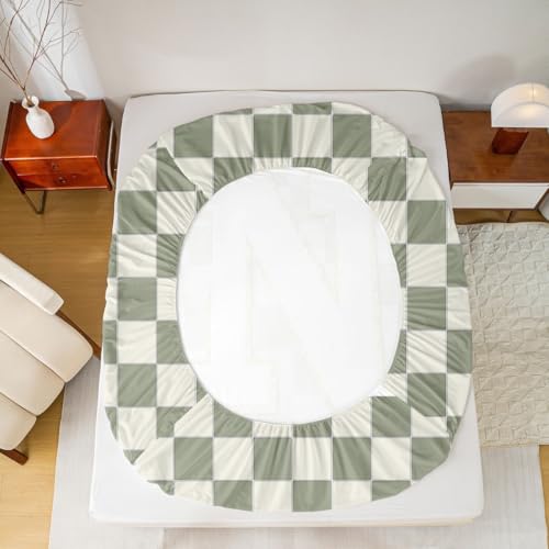 Image of Erosebridal Sage Green Checkered Bed Sheets Full Plaid Initial N Sheet Set Personalized Monogram Bedding Set for Kids Boys Girls,Fashion Grids Gingham Fitted Flat Sheets 4 Piece