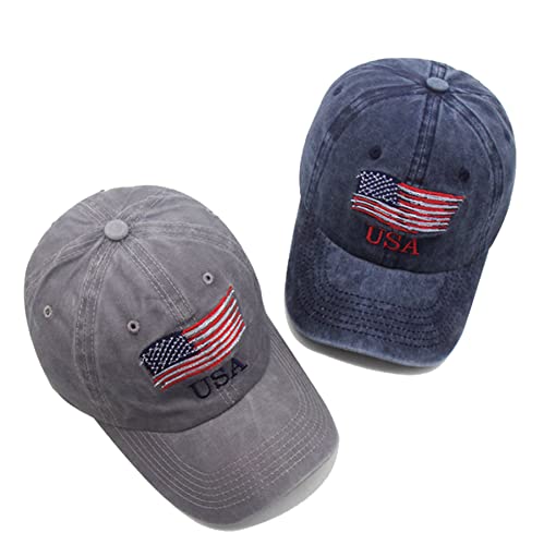 Image of IZUS Men's USA-Flag-Embroidered Baseball-Cap Washed-Cotton Dad-Tracker-Hat American-Independence-Day