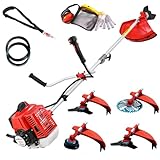 Desbrozadora Gasolina 4 en 1 65cc y 4,9cv con Motor Gasolina – Trimmer y cortadora de Hierba para jardinería – Incluye Discos y Cabezal, Set jardineria con Kit de Proteccion y 20 m de Hilo