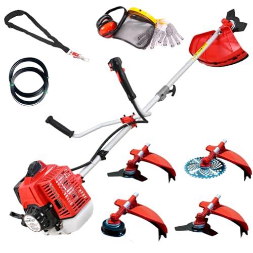 Desbrozadora Gasolina 4 en 1 65cc y 4,9cv con Motor Gasolina – Trimmer y cortadora de Hierba para jardinería – Incluye Discos y Cabezal, Set jardineria con Kit de Proteccion y 20 m de Hilo