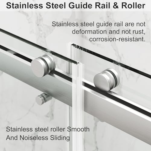 ROOMTEC 56 to 60'' W x 76'' H Frameless Shower Door, Double Sliding Shower Door with Premium 3/8'' (10mm) Thick Tempered Glass, Stainless Steel, Brushed Nickel by ROOMTEC - Image 5